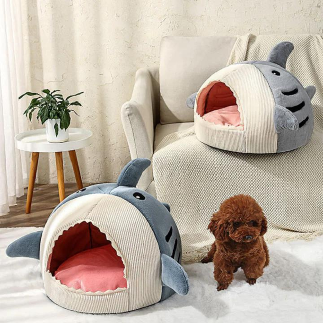 SharkNest™: cama para mascotas con forma de tiburón.